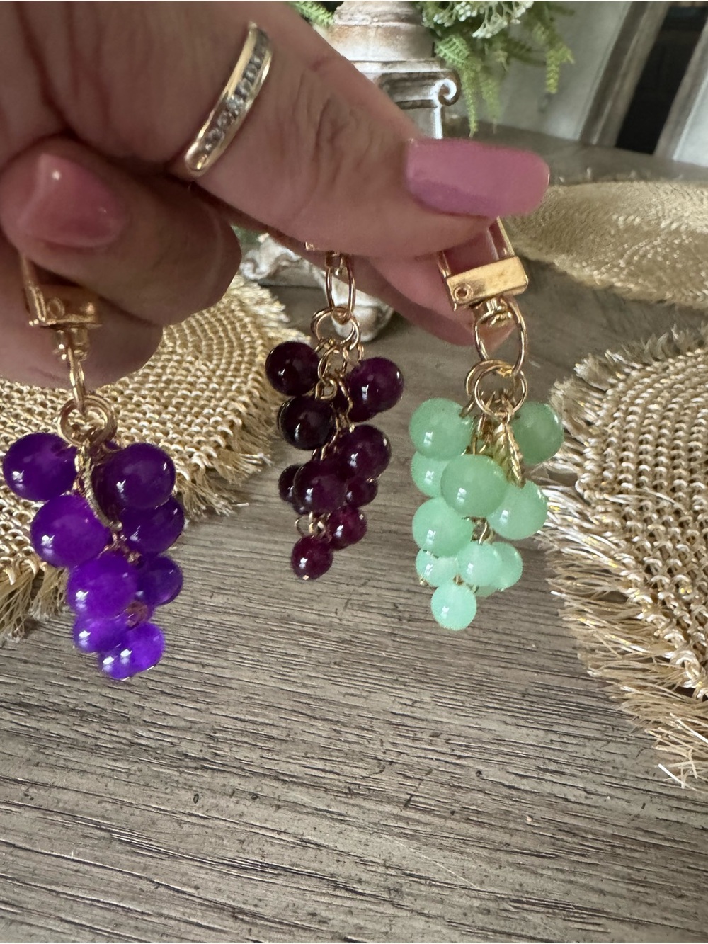 Set of 3 Grape Cluster Bead Bag Charms - ADORABLE (Bag not included)